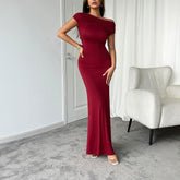 Dress Slim Shoulder Short Sleeve One Step Hip Dress